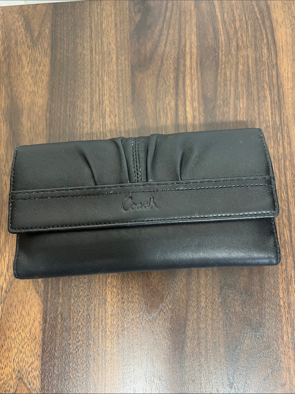 Coach Pleated Leather Checkbook Wallet Black